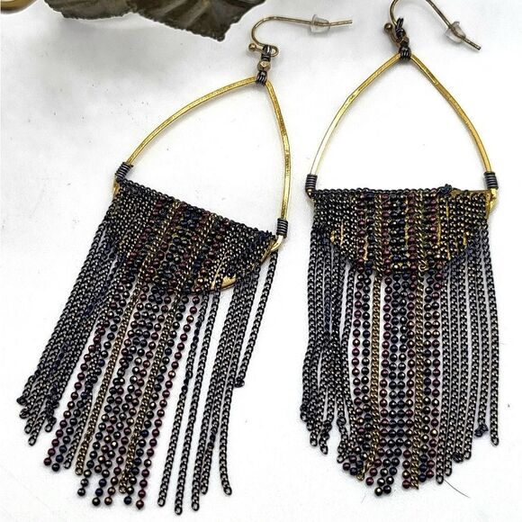 "5/$25" Vintage Brass Teardrop Fringe Dangle Earrings - Picture 1 of 10